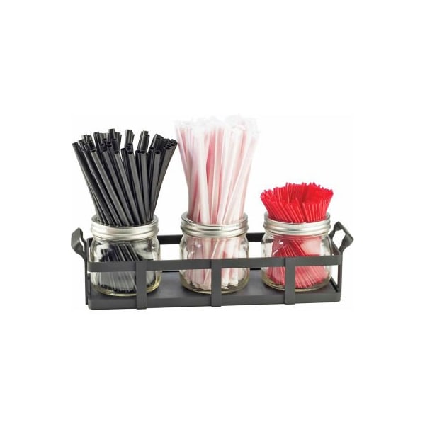 Cal-Mil Cal-Mil 3334-13 3 Jar Straw and Stir Stick Holder 12-3/4"W x 5"D x 3-3/4"H Black 3334-13 - main
